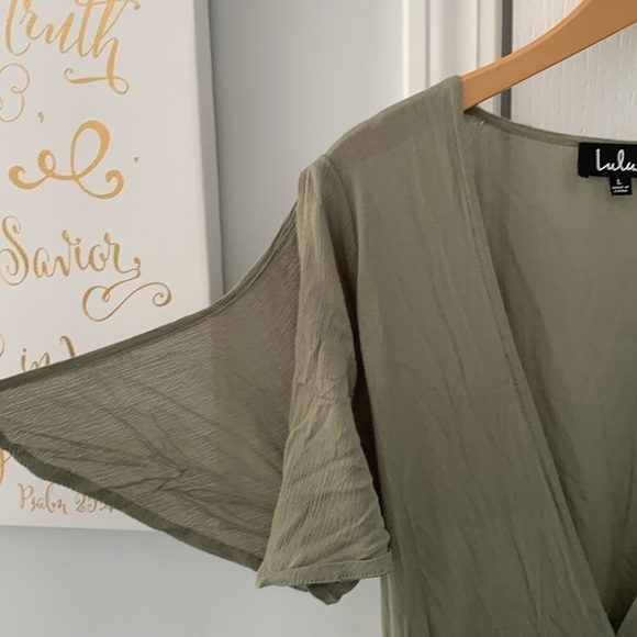 Lulu's Much Obliged Washed Olive Green Wrap Maxi Dress Size L - Picture 10 of 12